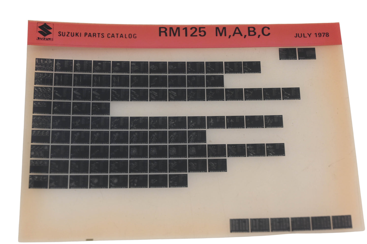 OEM Suzuki RM125MABC RM125M,A,B,C Parts Catalogue Microfiche Rev: 7/1978