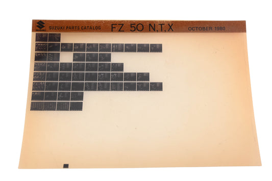 OEM Suzuki FZ50NTX FZ50 N,T,X Parts Catalogue Microfiche Rev: 10/1980