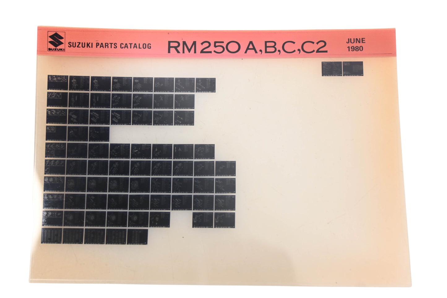 OEM Suzuki RM250ABCC2 RM250 A,B,C,C2 Parts Catalogue Microfiche Rev: 7/1980