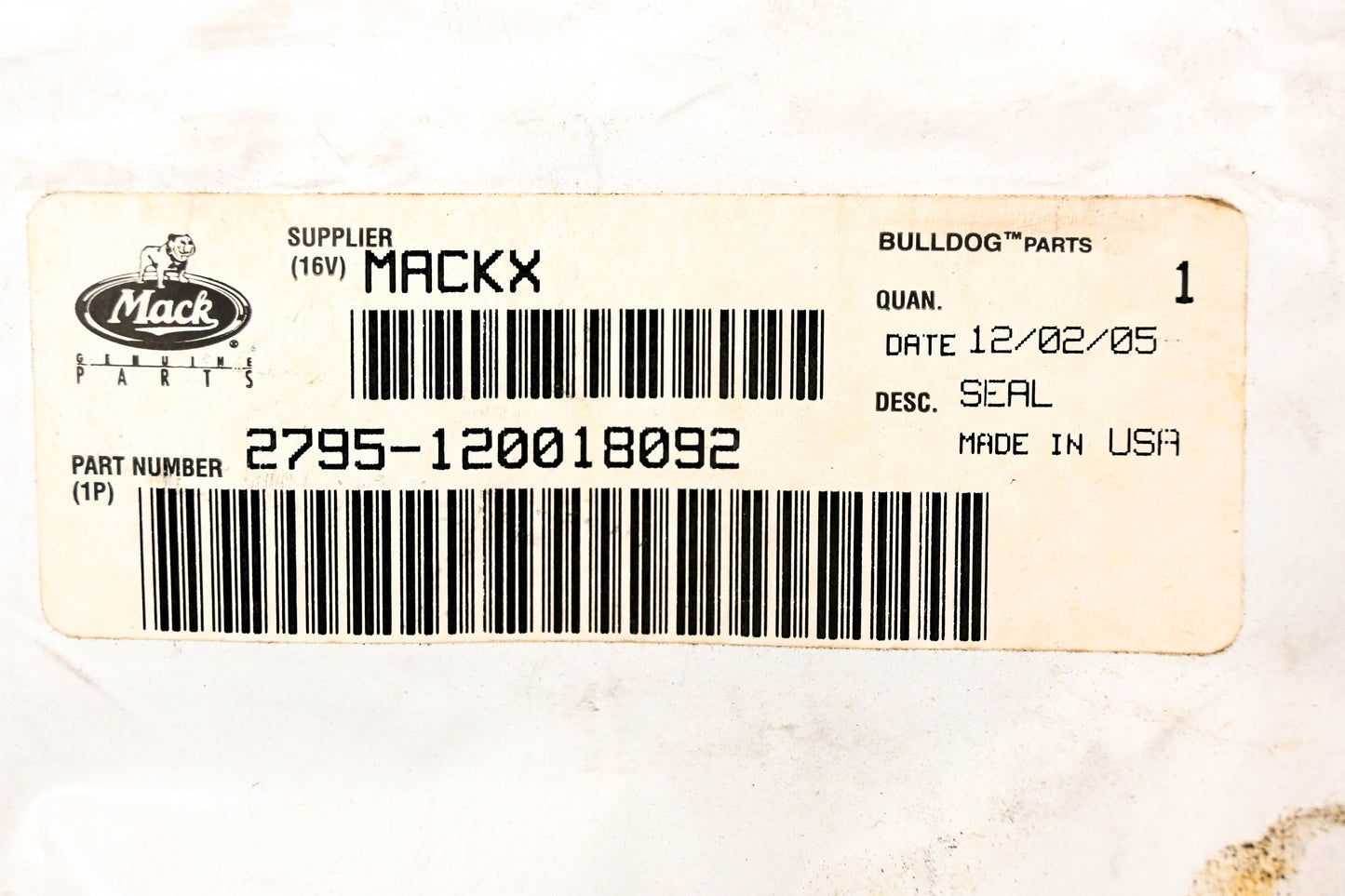Mack 2795-120018092 Seal Strip NOS