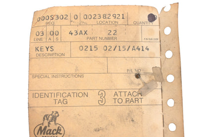 Mack 43AX22 Woodruff Key NOS