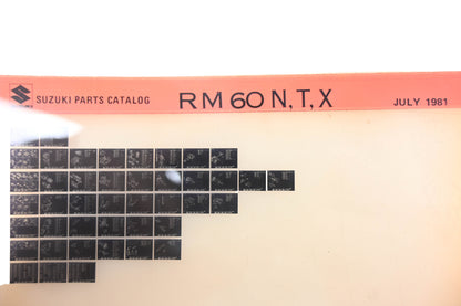 New OEM Suzuki RM60NTX RM60 N,T,X Parts Catalogue Microfiche Rev: 7/1981 NOS