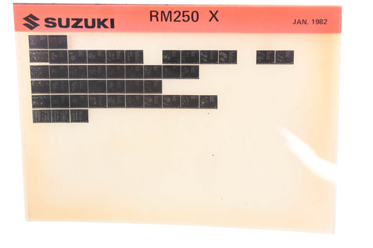 New OEM Suzuki RM250X RM250 X Parts Catalogue Microfiche Rev: 1/1982 NOS