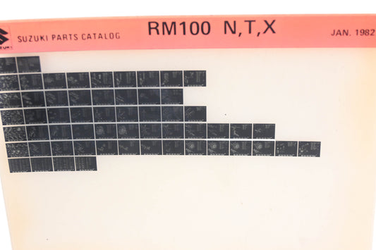 New OEM Suzuki RM100NTX RM100 N,T,X Parts Catalogue Microfiche Rev: 1/1982 NOS