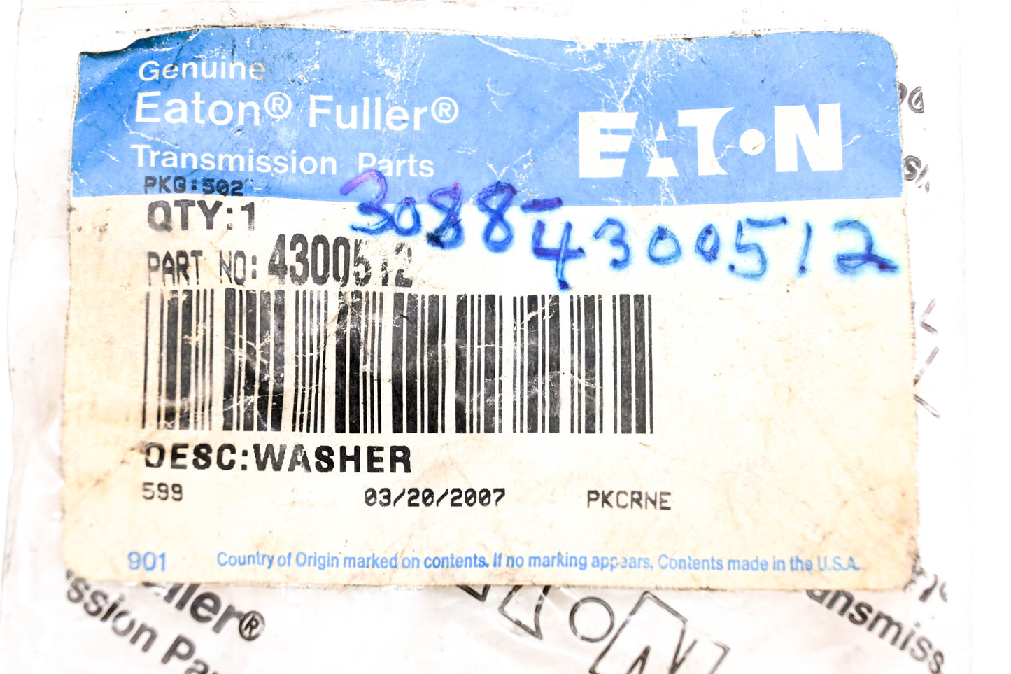 Eaton 4300512, 3088-4300512 Washer NOS