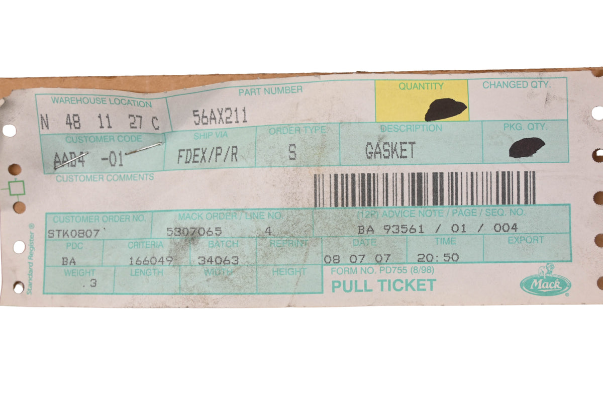 Mack 56AX211, 56-AX-211 Gasket Seal NOS