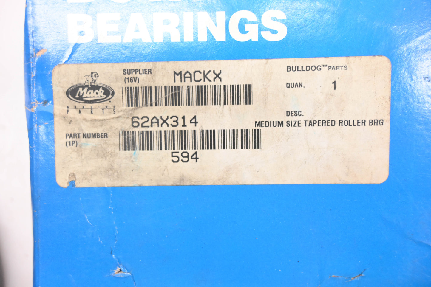 Mack 62AX314, 594 NTN Bower Bearing Cone NOS
