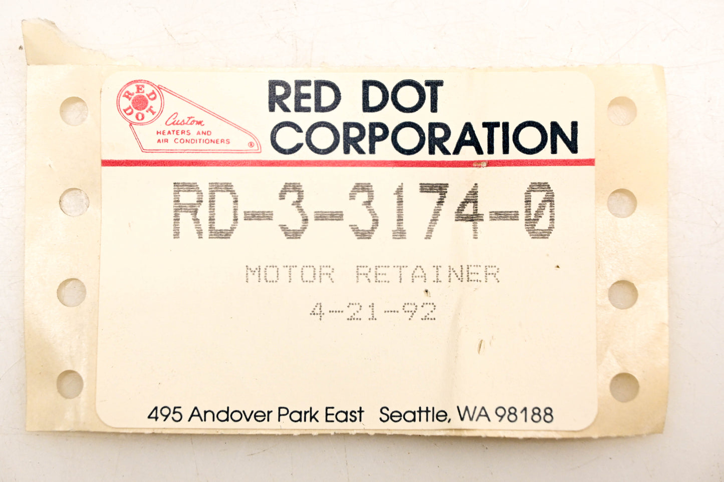 Red Dot RD-3-3174-0, 4379-RD33174 Motor Retainer NOS