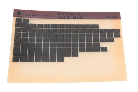 OEM Suzuki GV1200GLFGLF2GLG GV1200 GLF,GLF2,GLG Parts Catalog Microfiche Rev:1/1986