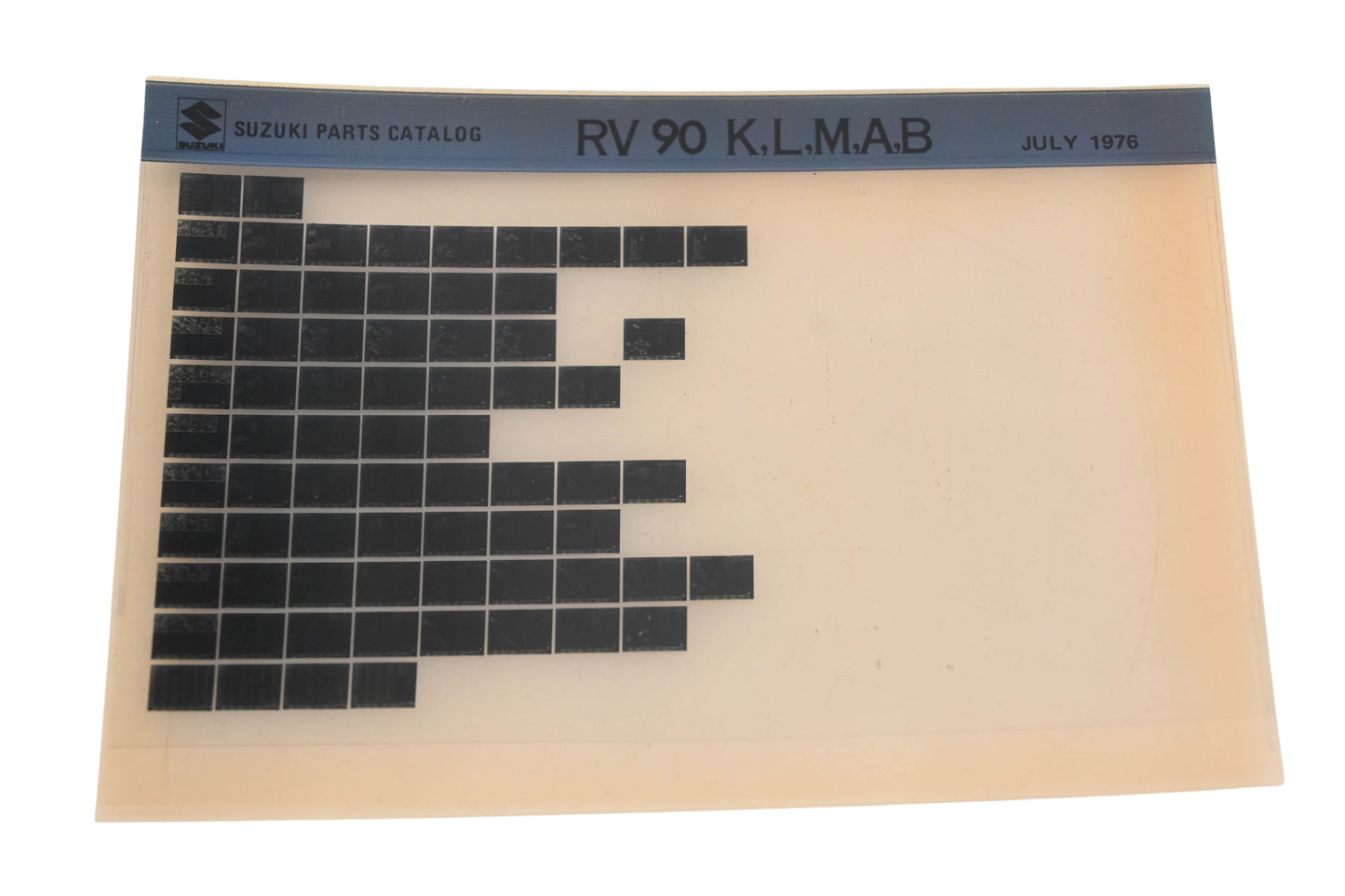 OEM Suzuki RV90KLMAB RV90 K,L,M,A,B Parts Catalog Microfiche Rev:7/1976