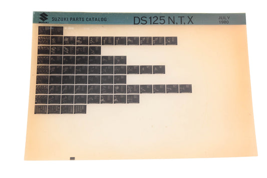 OEM Suzuki DS125NTX DS125N,T,X Parts Catalog Microfiche Rev:7/1980