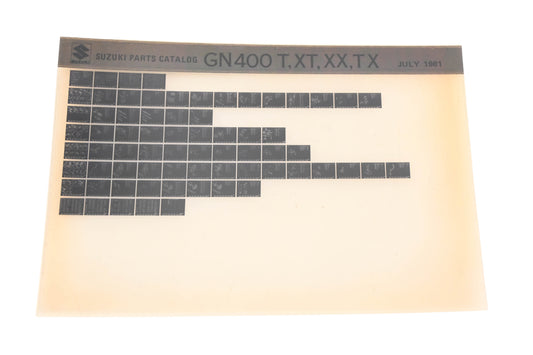 OEM Suzuki GN400TXTXXTX GN400T,XT,XX, TX Parts Catalog Microfiche Rev:7/1981