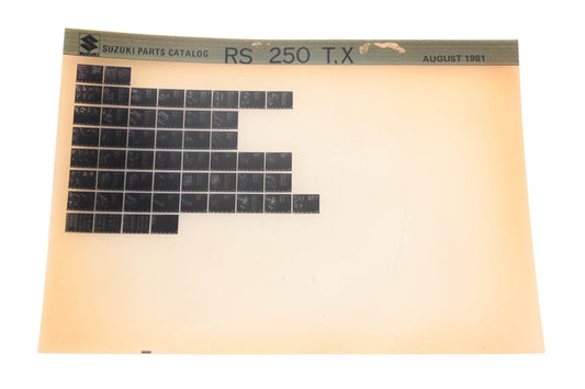 OEM Suzuki RS250TX RS250T,X Parts Catalog Microfiche Rev:8/1981