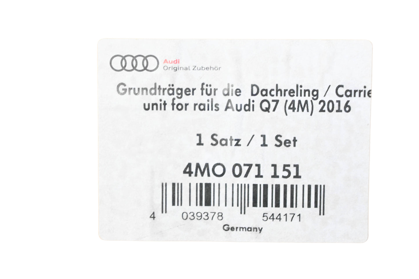 Audi 4M0071151, 4MO071151 Roof Carrier Bar Kit NOS