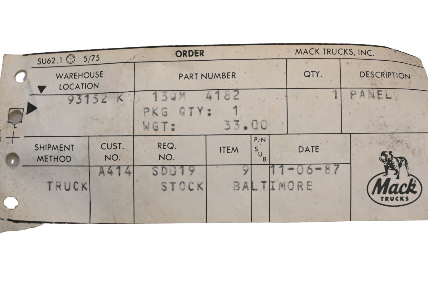 Mack 13QM4182 Panel NOS