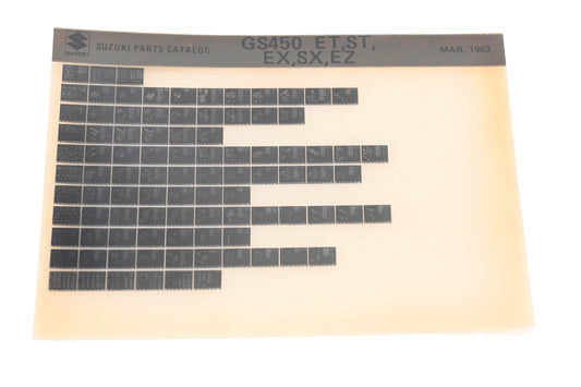 OEM Suzuki GS450ETSTEXSXEZ GS450 ET,ST,EX,SX,EZ Parts Catalog Microfiche Rev:3/1983