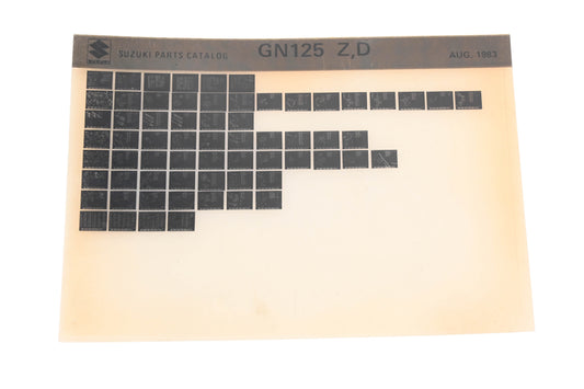 OEM Suzuki GN125ZD GN125 Z,D Parts Catalog Microfiche Rev:8/1983