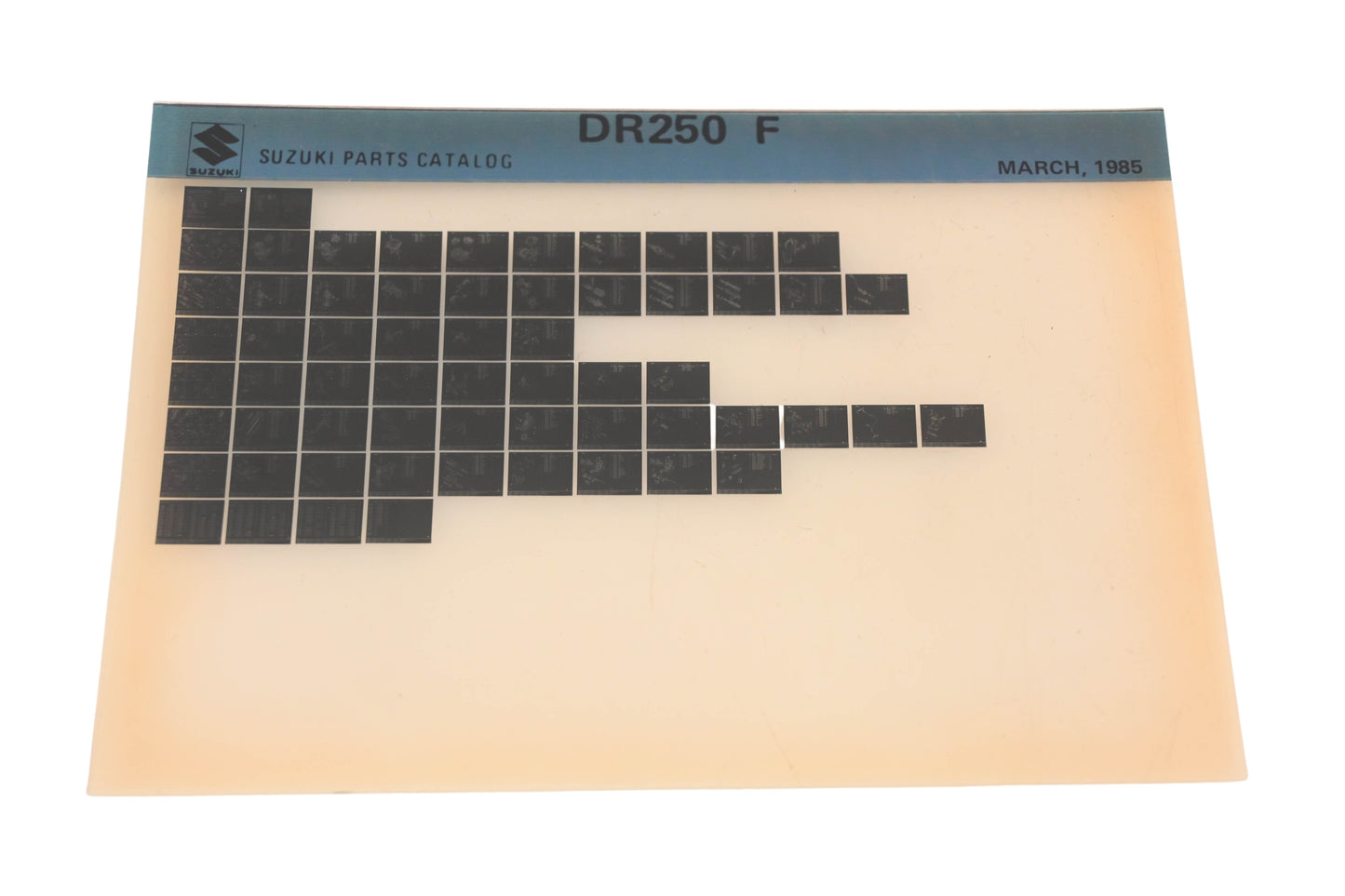 OEM Suzuki DR250F DR250 F Parts Catalog Microfiche Rev:3/1985