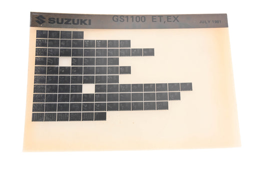 OEM Suzuki GS1100ETEX GS1100 ET, EX Parts Catalog Microfiche Rev:7/1981