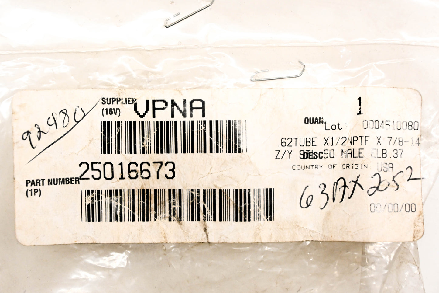 Mack 25016673, 63AX2052 Elbow Fitting NOS