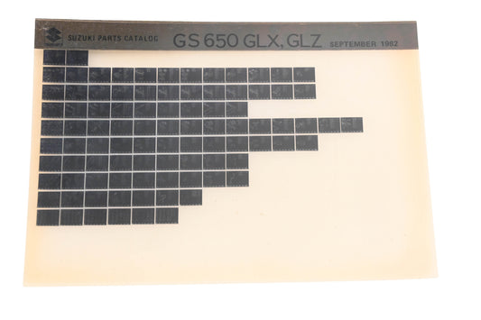OEM Suzuki GS650GLXGLZ GS650 GLX,GLZ Parts Catalog Microfiche Rev:9/1982