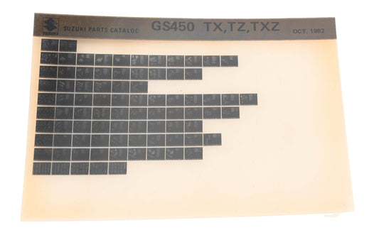 OEM Suzuki GS450TXTZTXZ GS450 TX,TZ,TXZ Parts Catalog Microfiche Rev:10/1982