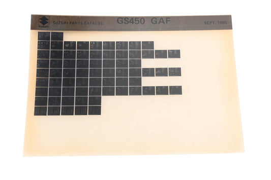 OEM Suzuki GS450GAF GS450 GAF Parts Catalog Microfiche Rev:9/1985