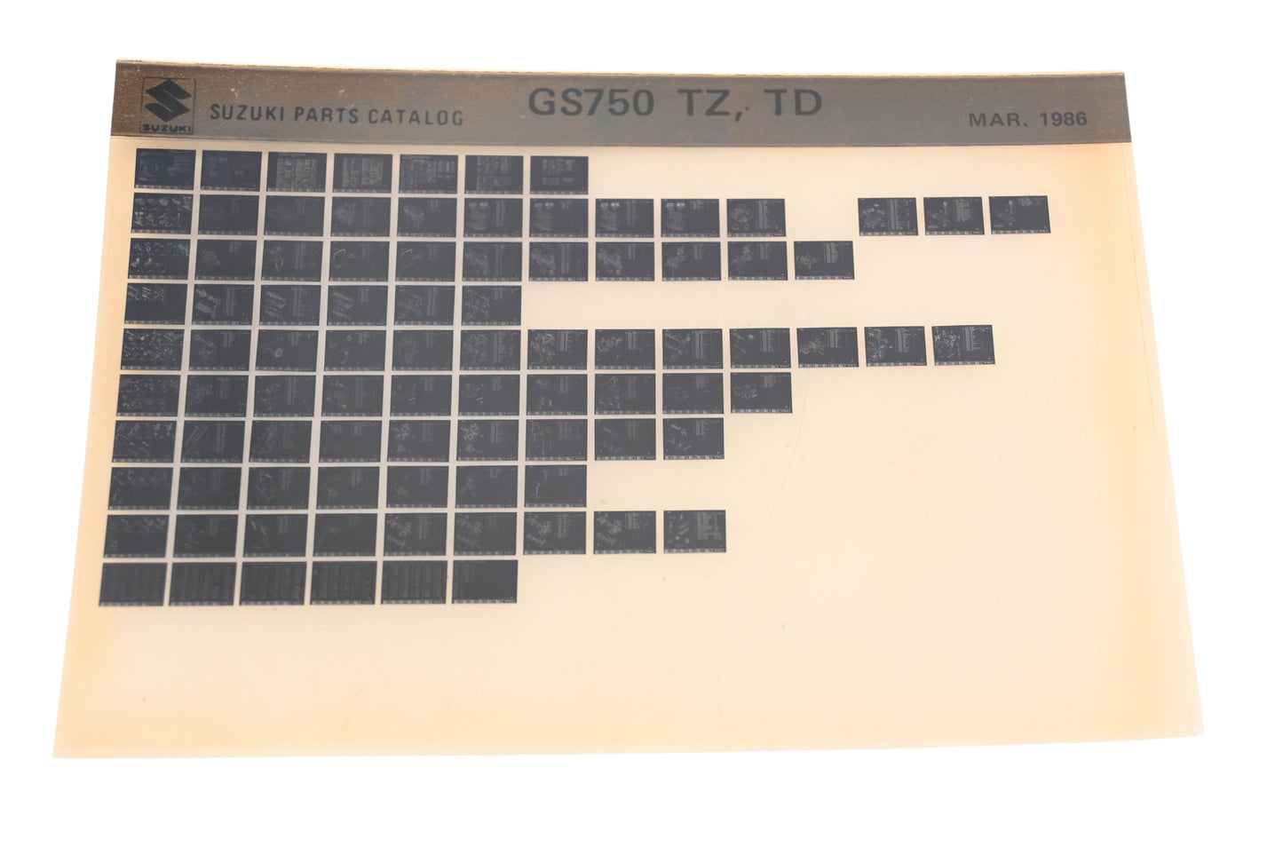 OEM Suzuki GS750TZTD GS750 TZ, TD Parts Catalog Microfiche Rev:3/1986
