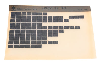 OEM Suzuki GS750TZTD GS750 TZ, TD Parts Catalog Microfiche Rev:3/1986