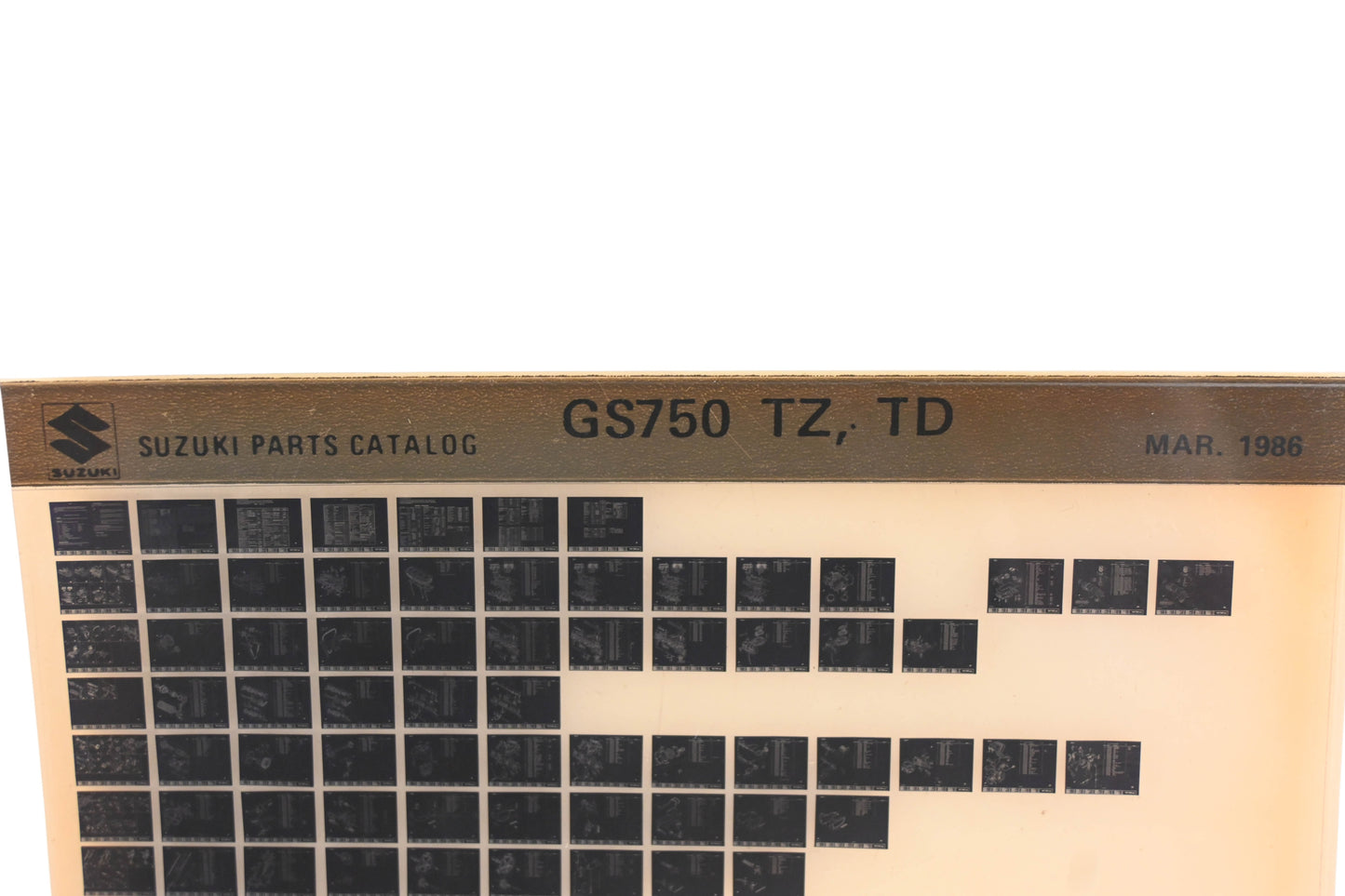 OEM Suzuki GS750TZTD GS750 TZ, TD Parts Catalog Microfiche Rev:3/1986