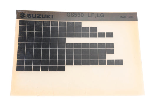 OEM Suzuki GS550LFLG GS550 LF, LG Parts Catalog Microfiche Rev:3/1986