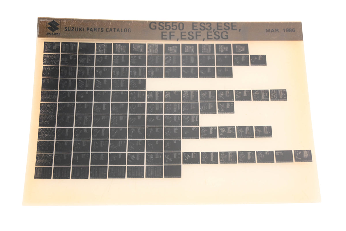 OEM Suzuki GS550ES3ESEEFESFESG GS550 ES3, ESE, EF, ESF, ESG Parts Catalog Microfiche Rev:3/1986
