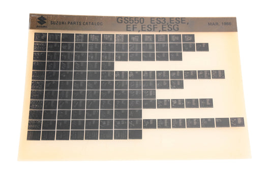 OEM Suzuki GS550ES3ESEEFESFESG GS550 ES3, ESE, EF, ESF, ESG Parts Catalog Microfiche Rev:3/1986
