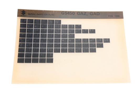 OEM Suzuki GS450GAZGAD GS450 GAZ, GAD Parts Catalog Microfiche Rev:2/1986