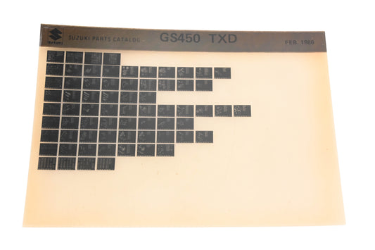 OEM Suzuki GS450TXD GS450 TXD Parts Catalog Microfiche Rev:2/1986
