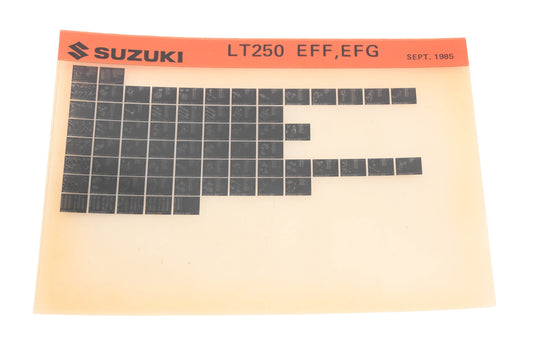 OEM Suzuki LT250EFFEFG LT250 EFF,EFG Parts Catalog Microfiche Rev:9/1985