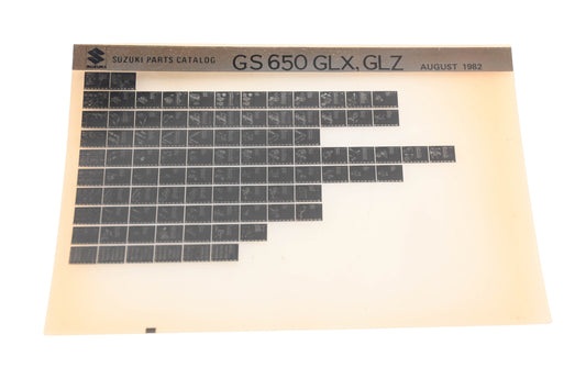 OEM Suzuki GS650GLXGLZ GS650 GLX, GLZ Parts Catalog Microfiche Rev:8/1982