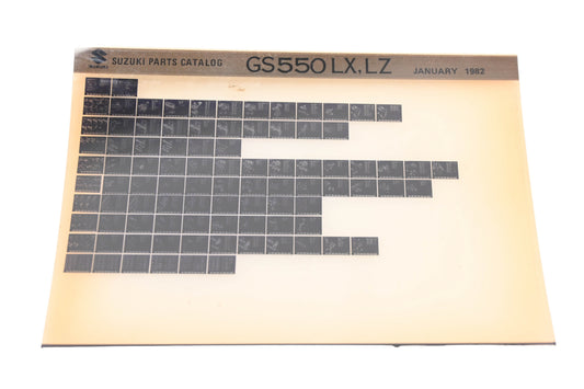 OEM Suzuki GS550LXLZ GS550 LX,LZ Parts Catalog Microfiche Rev:1/1982