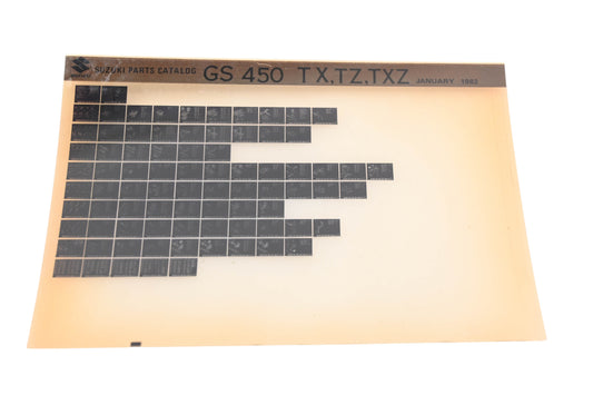 OEM Suzuki GS450TXTZTXZ GS450 TX. TZ, TXZ Parts Catalog Microfiche Rev:1/1982