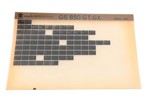 OEM Suzuki GS850GTGX GS850 GT, GX Parts Catalog Microfiche Rev:4/1981