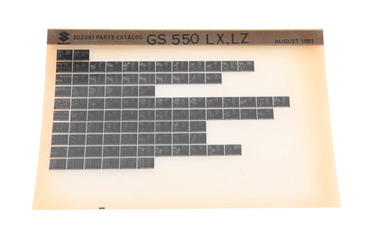 OEM Suzuki GS550LXLZ GS550 LX, LZ Parts Catalog Microfiche Rev:8/1981