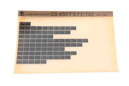 OEM Suzuki GS450TXTZTXZ GS450 TX,TZ,TXZ Parts Catalog Microfiche Rev:7/1981