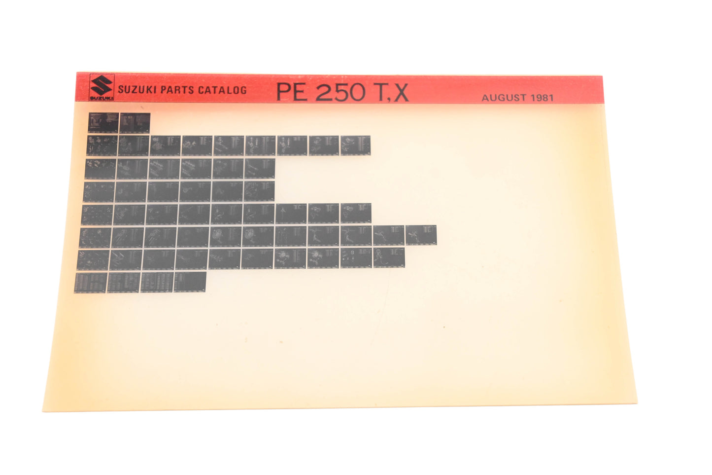 OEM Suzuki PE250TX PE250 T,X Parts Catalog Microfiche Rev:8/1981
