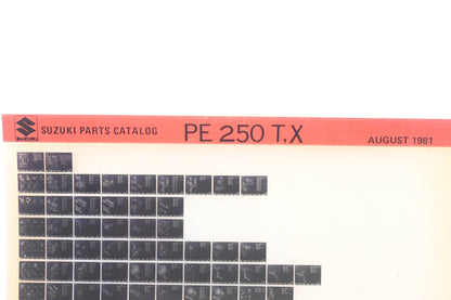 OEM Suzuki PE250TX PE250 T,X Parts Catalog Microfiche Rev:8/1981