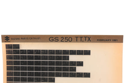OEM Suzuki GS250TTTX GS250 TT, TX Parts Microfiche Catalog Rev:2/1981