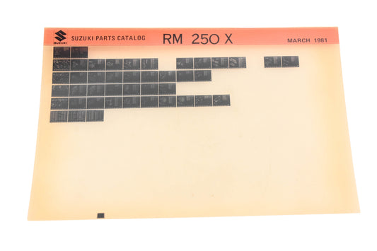 OEM Suzuki RM250X RM250 X Parts Catalog Microfiche Rev:3/1981