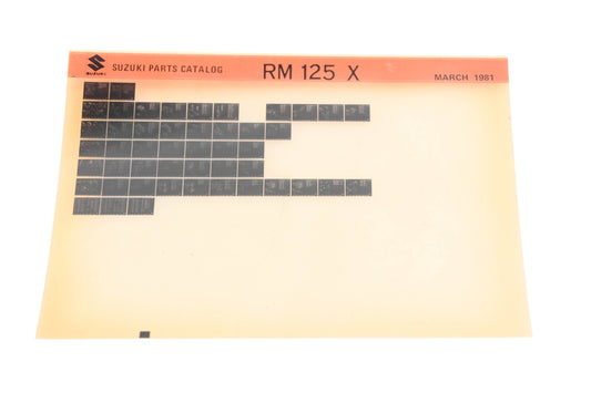 OEM Suzuki RM125X RM125 X Parts Catalog Microfiche Rev:3/1981