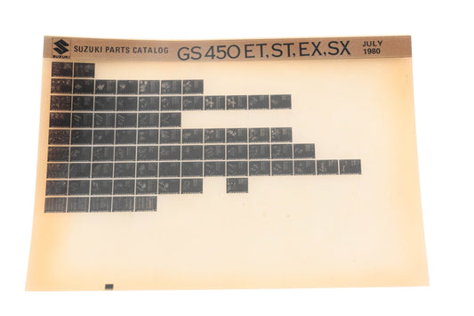 OEM Suzuki GS450ETSTEXSX GS450 ET,ST,EX,SX Parts Catalog Microfiche Rev:7/1980
