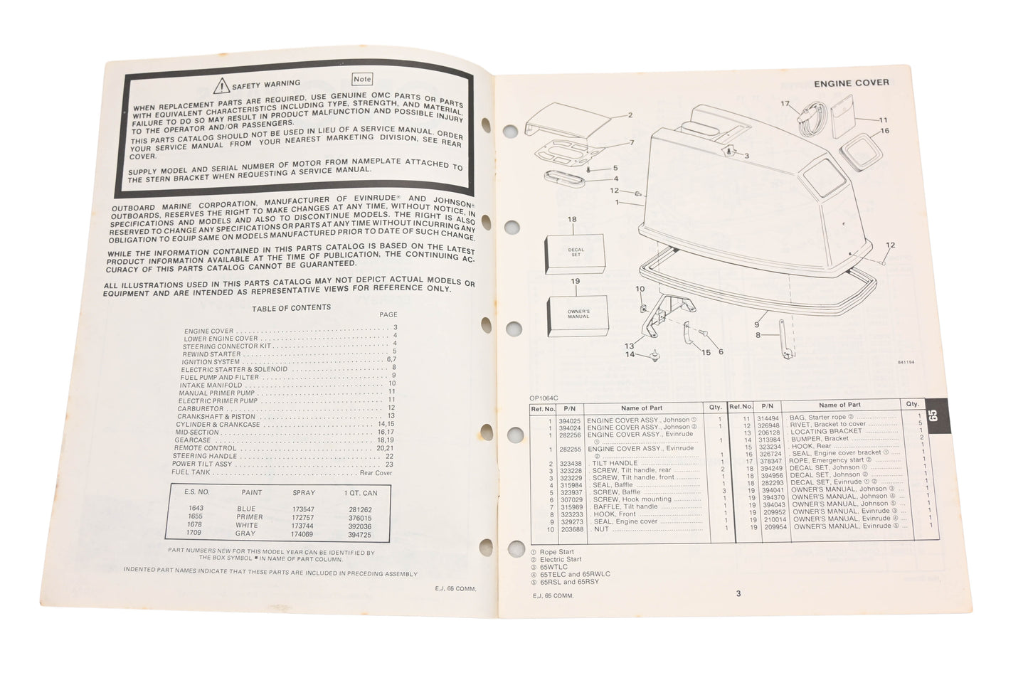 OMC 394666 1983 E65/J65 Model Parts Catalog