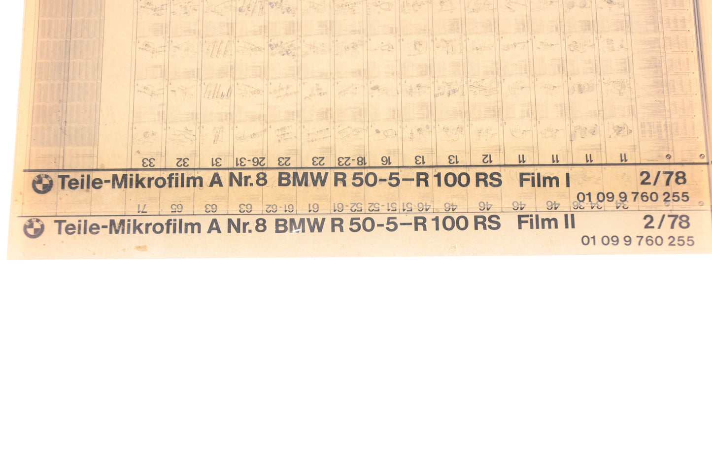 OEM BMW 01099760255 R 50-5-R 100 RS Microfiches Rev:2/1978